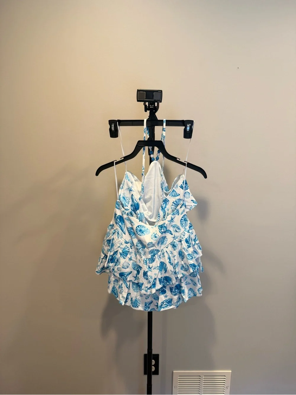 Altar'd State Blue and White Seashell Halter Skirt Set